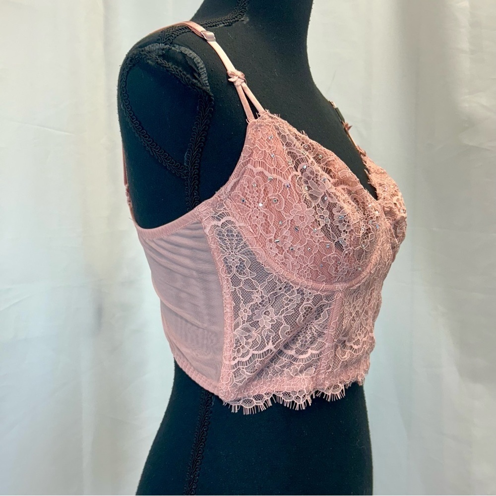 Victoria’s Secret HOLIDAYS/Dream Angel Pink Rhinestone Lace Bra Corset Bustier - Picture 4 of 11